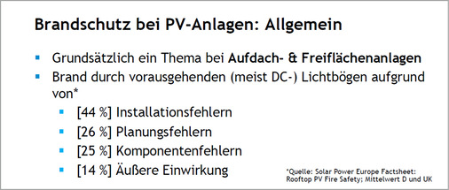 Schematische Aufgliederung zu den Hauptursachen von Bränden an PV-Anlagen - © Bild: Photovoltaic Austria