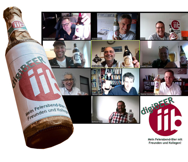 Unter dem Motto „Mein Feierabend-Bier mit Freunden und Kollegen“ trafen sich ein Dutzend Kollegen zum ersten digiBEER der Branche - © BAUMETALL / iib
